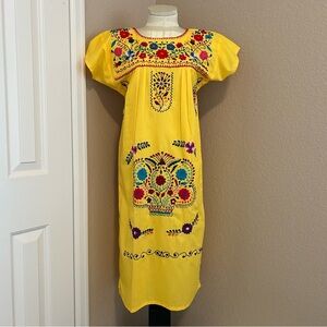 NWOT Mexican yellow embroidered dress